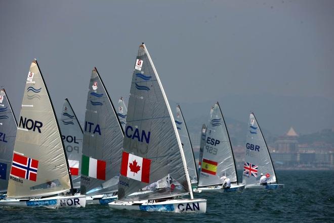 The Finn fleet at the Beijing 2008 Olympic Games © Robert Deaves/Finn Class http://www.finnclass.org